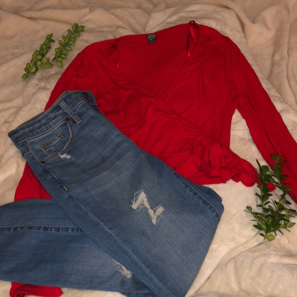 Women’s Red Wrap Tie Blouse